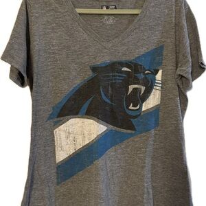 Heather Gray V-Neck Tee with Carolina Panther Design